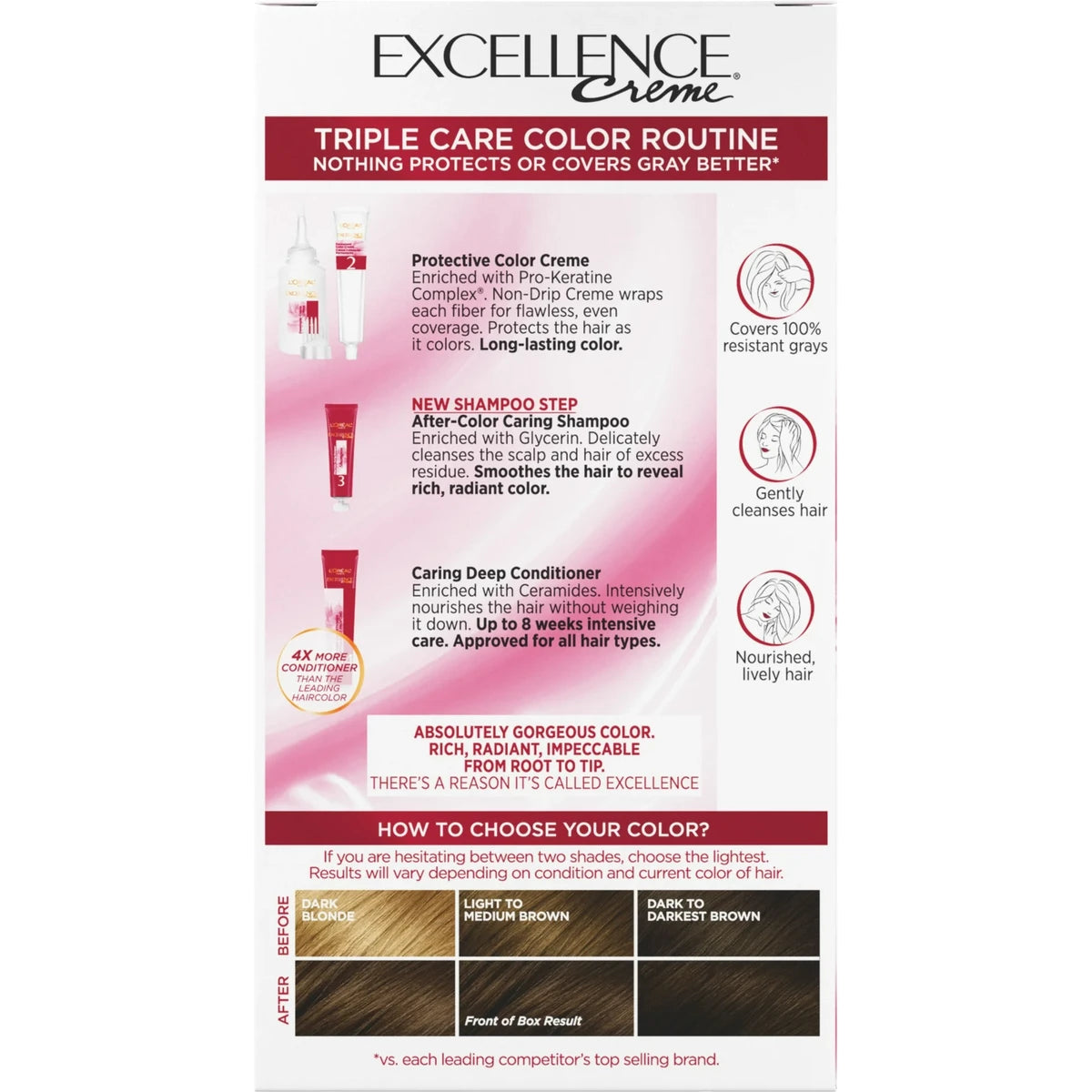 Loreal Excellence Triple Protection Hair Color Creme 5 Medium Brown 10.4oz (Pack of 12)