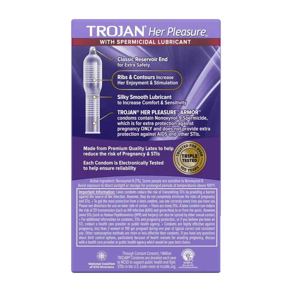 Trojan Her Pleasure Sensations Spermicidal Lubricant Condoms 2.11oz (Pack of 48)