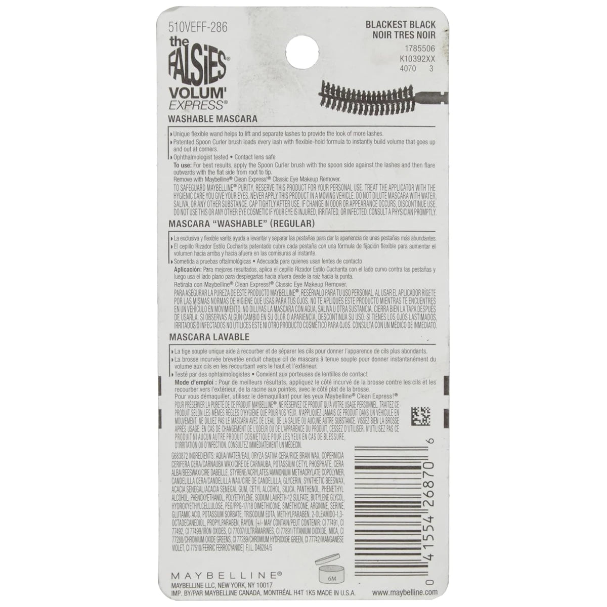 Maybelline The Falsies Volume Express Waterproof Flared Eye Mascara Blackest Black 1.04oz (Pack of 72)