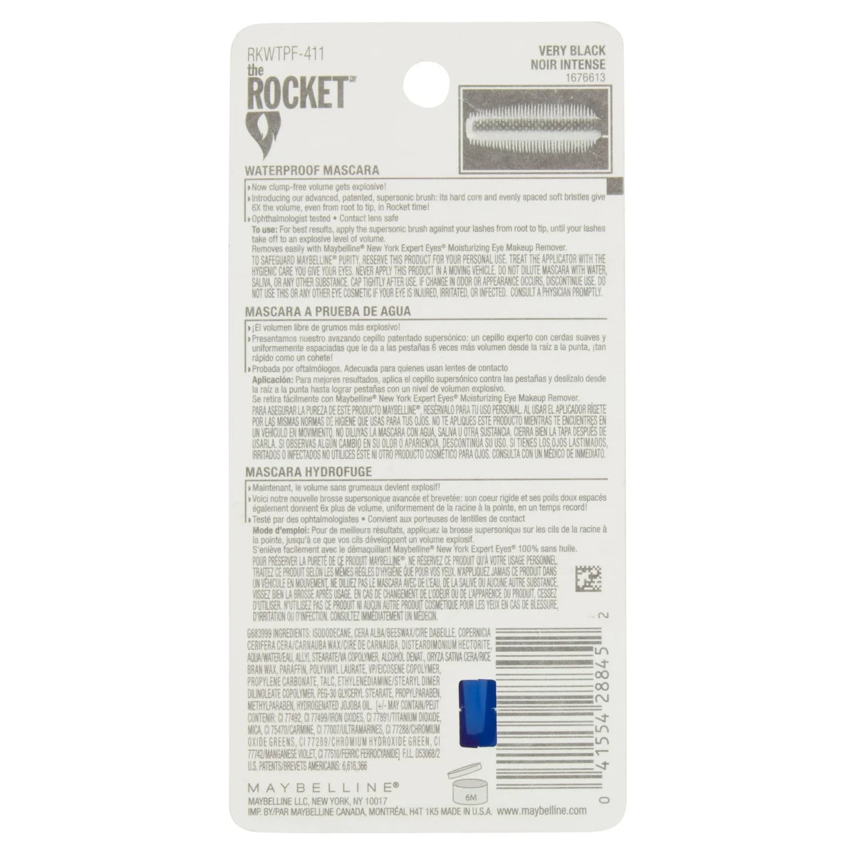 Maybelline Volum Express The Rocket Waterproof Mascara Very Black 0.3Oz (Pack of 72)