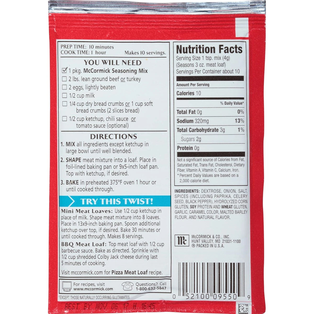 McCormick Classic Meat Loaf Seasoning Mix Packet 1.5Oz (Pack of 12)