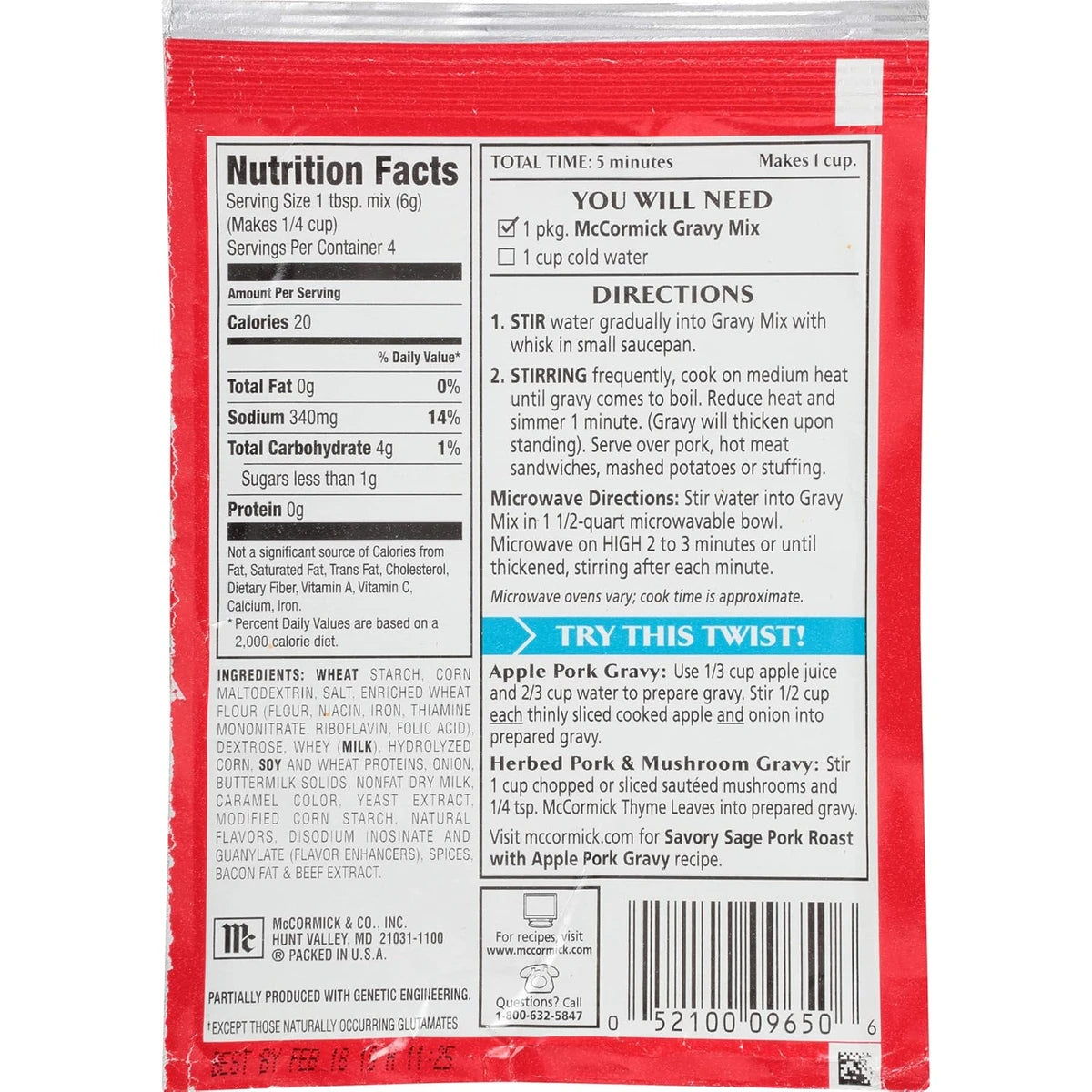 Mccormick Pork Gravy Mix 0.87Oz (Pack Of 12)