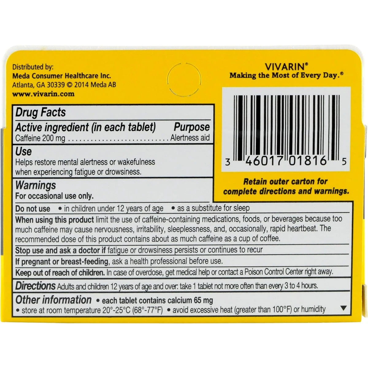 Vivarin Caffeine Alertness Aid Tablets16 Ea 1.2oz (Pack of 48)