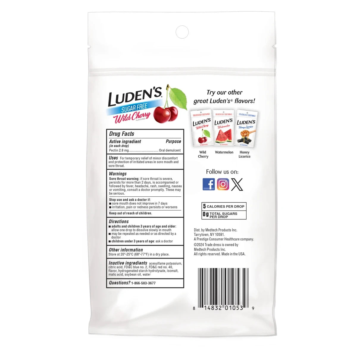 Ludens Oral Demulcant Great Tasting Throat Drops Wild Cherry25 Drops 6.74oz (Pack of 12)