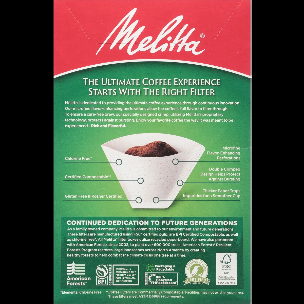 Melitta Natural Brown Paper Cone Coffee Filters 4 Size 128.16oz (Pack of 6)