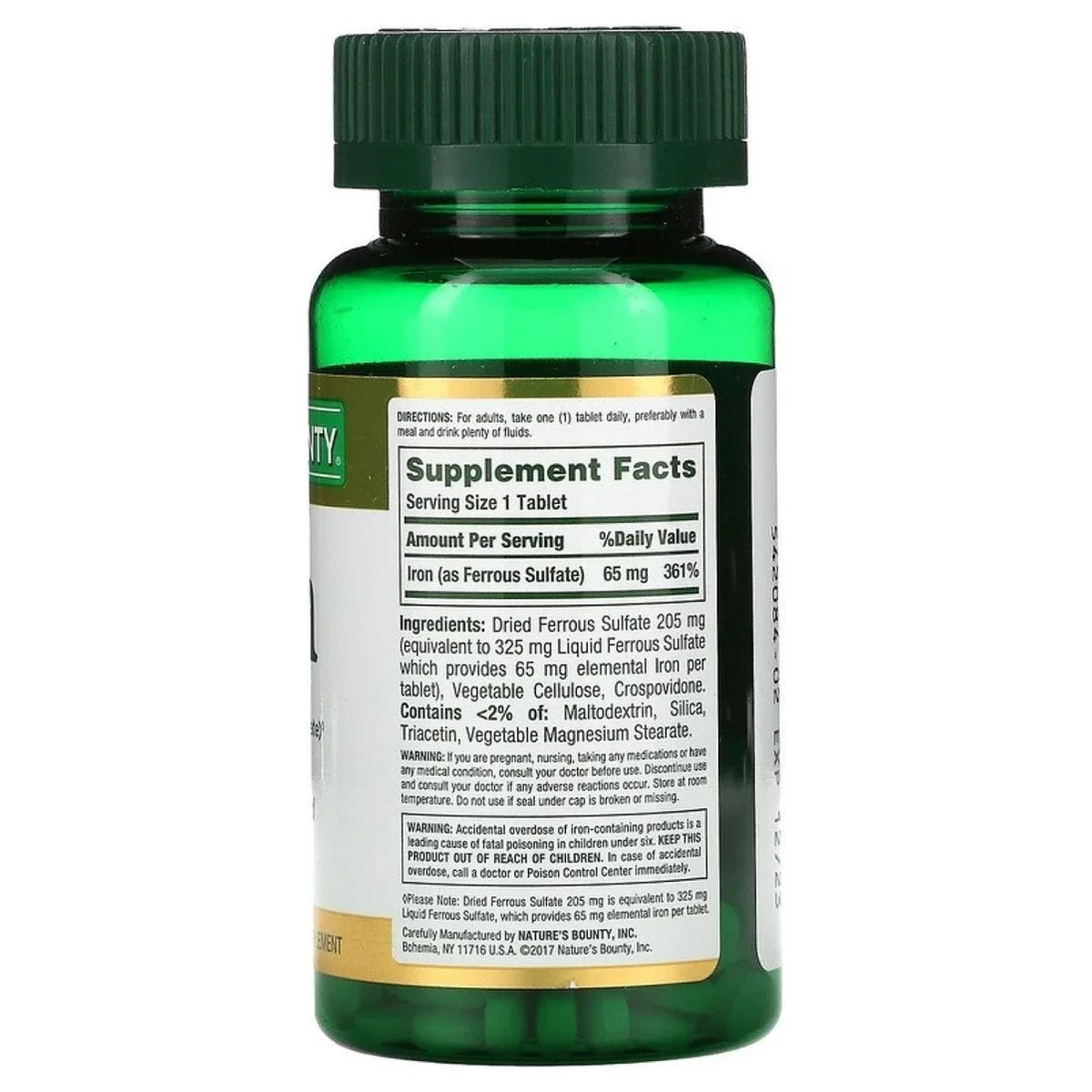 Nature's Bounty Iron 65mg 325mg Ferrous Sulfate Tablets 1.76Oz (Pack of 24)