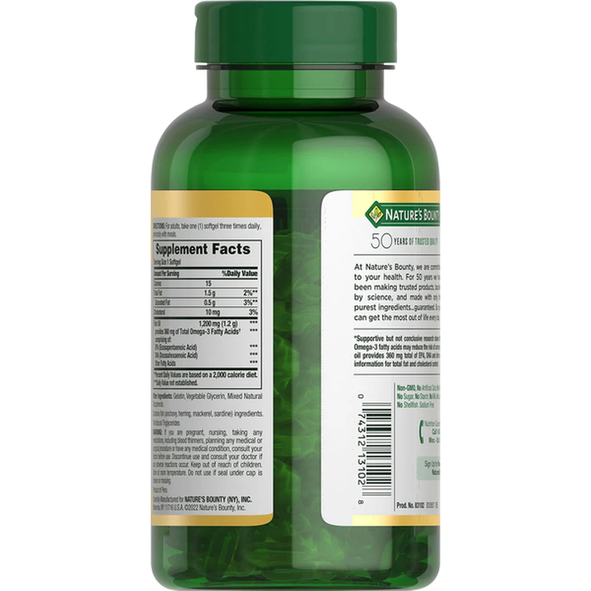 Natures Bounty Natural Fish Oil 1200 Mg Dietary Supplement Softgels180 Ea 12.96Oz (Pack of 12)
