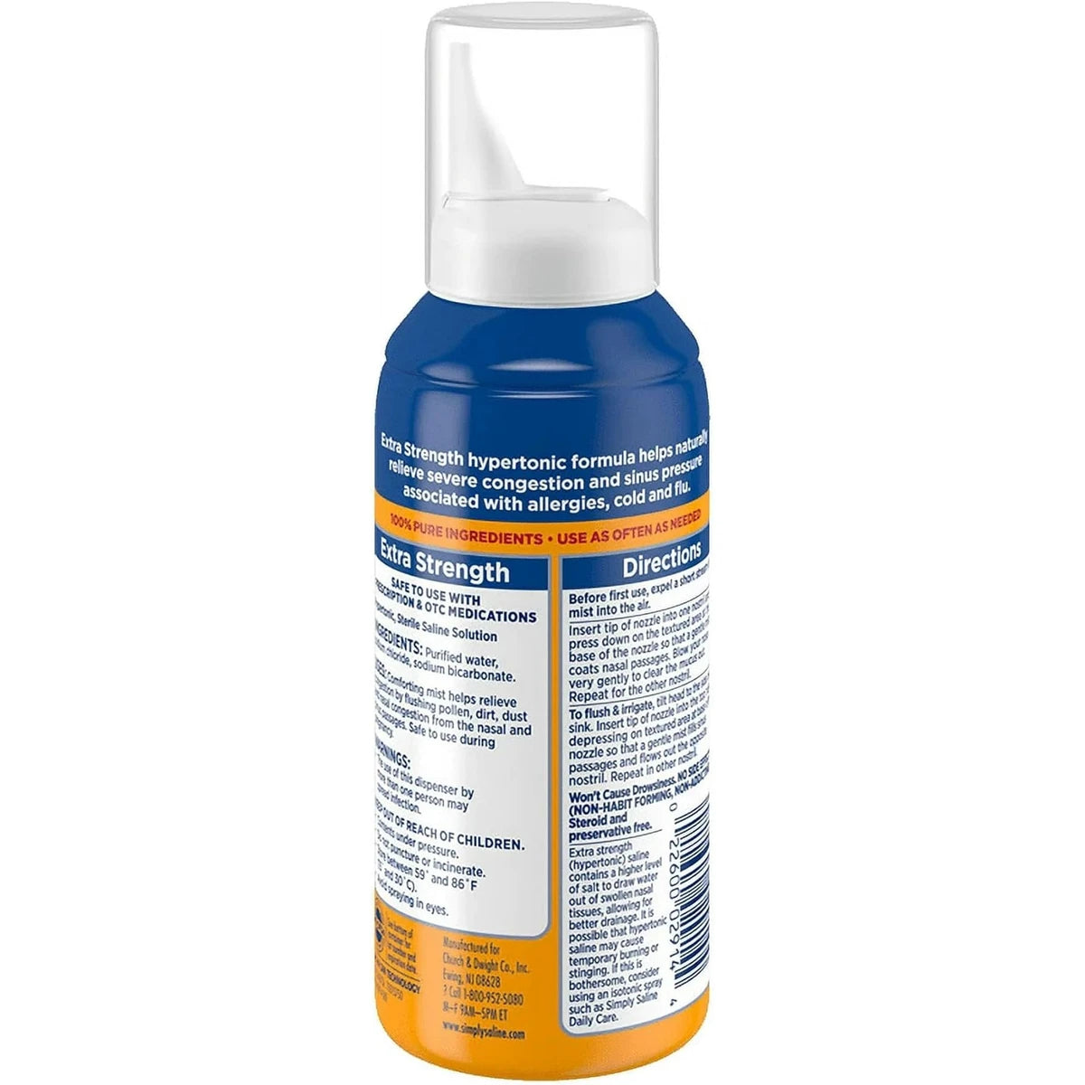 Arm And Hammer Simply Saline Nasal Mist Extra Strength Severe Congestion Drug-Free 4.25Oz (Pack of 24)