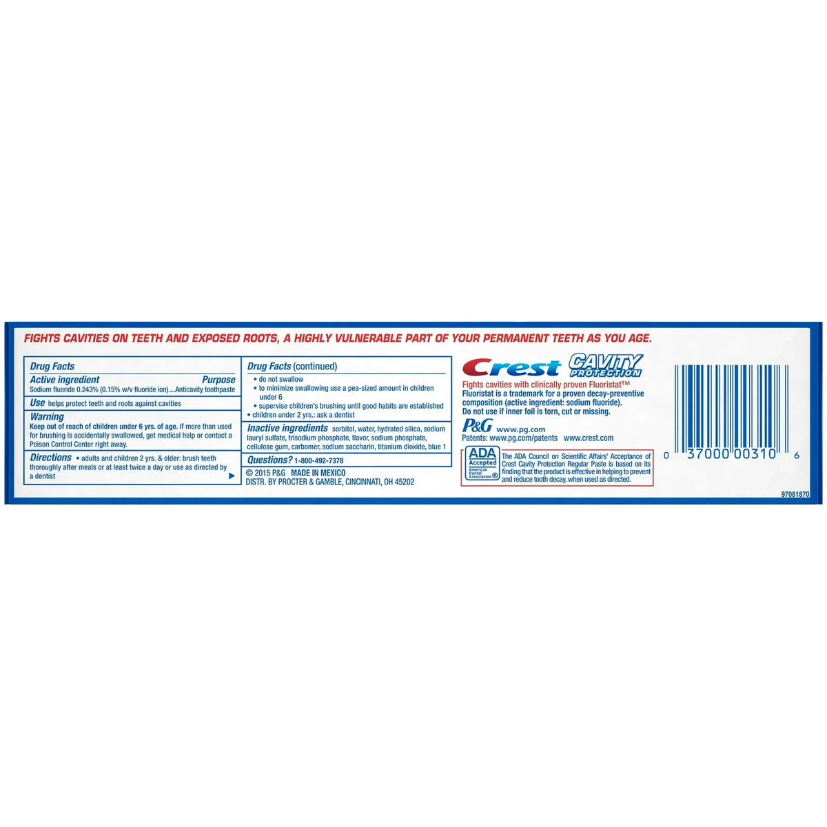 Crest Fluoride Anticavity Toothpaste Cavity Protection Regular Paste 8.2Oz (Pack of 24)