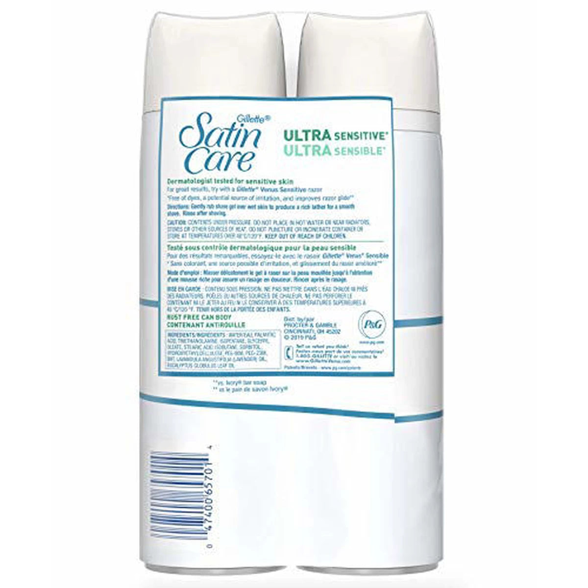 Gillette Satin Care Ultra Sensitive Womens Shave Gel Twin Pack 7Oz (Pack of 3)