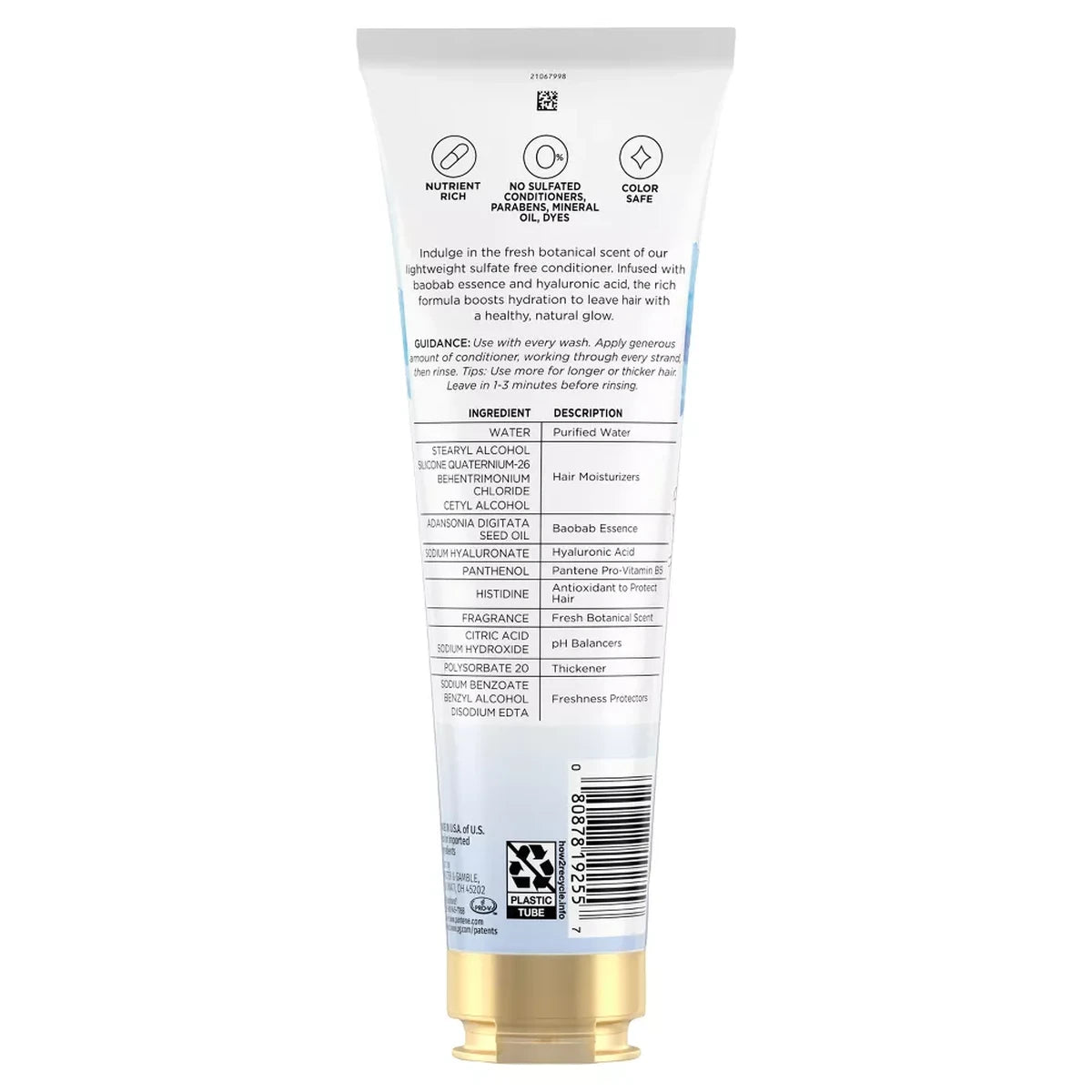 Pantene Pro V Hydrating Glow Sulfate Free Conditioner 8Oz (Pack of 12)