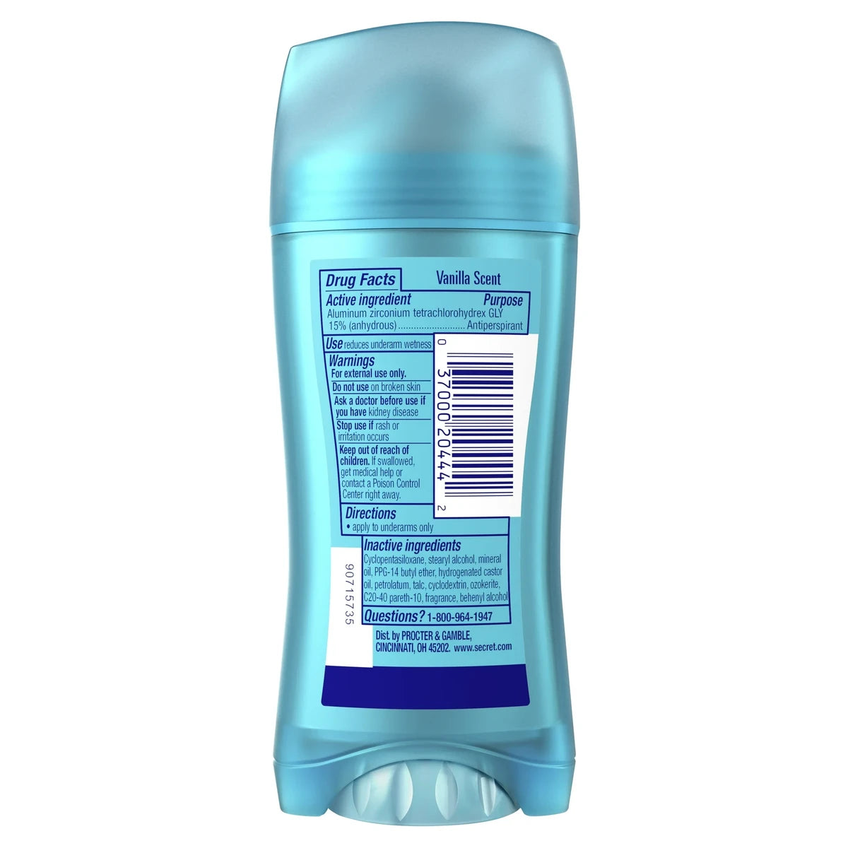 Secret Invisible Solid Antiperspirant Deodorant Vanilla Scent 2.6Oz (Pack of 12)