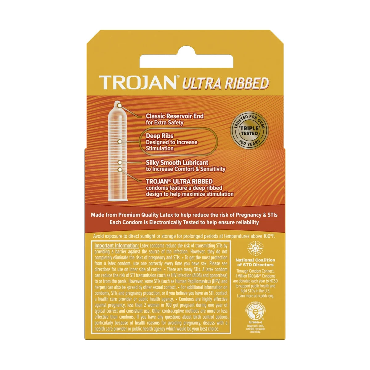 Trojans Condoms Ribbed Lubricated Latex 0.48oz (Pack of 48)