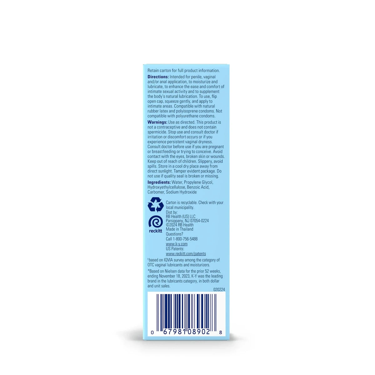 K-Y Jelly Classic Water Based Personal Lubricant 2Oz (Pack of 72)