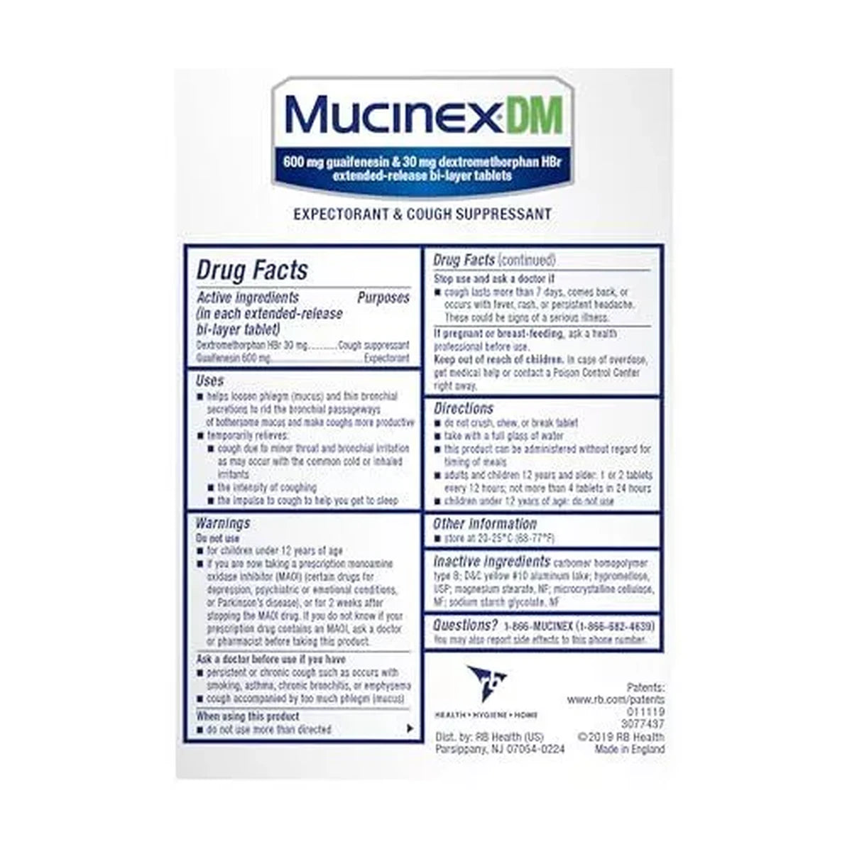 Mucinex Dm Guaifenesin Cough Suppressant Extended Release Tablets 600 Mg20 Each 0.07Oz (Pack Of 24)