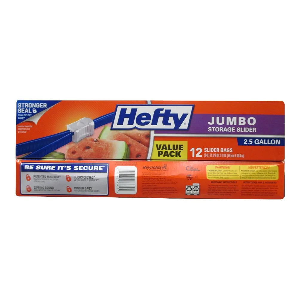 Hefty Jumbo Slider Storage Slider Bag 68.96oz (Pack of 9)