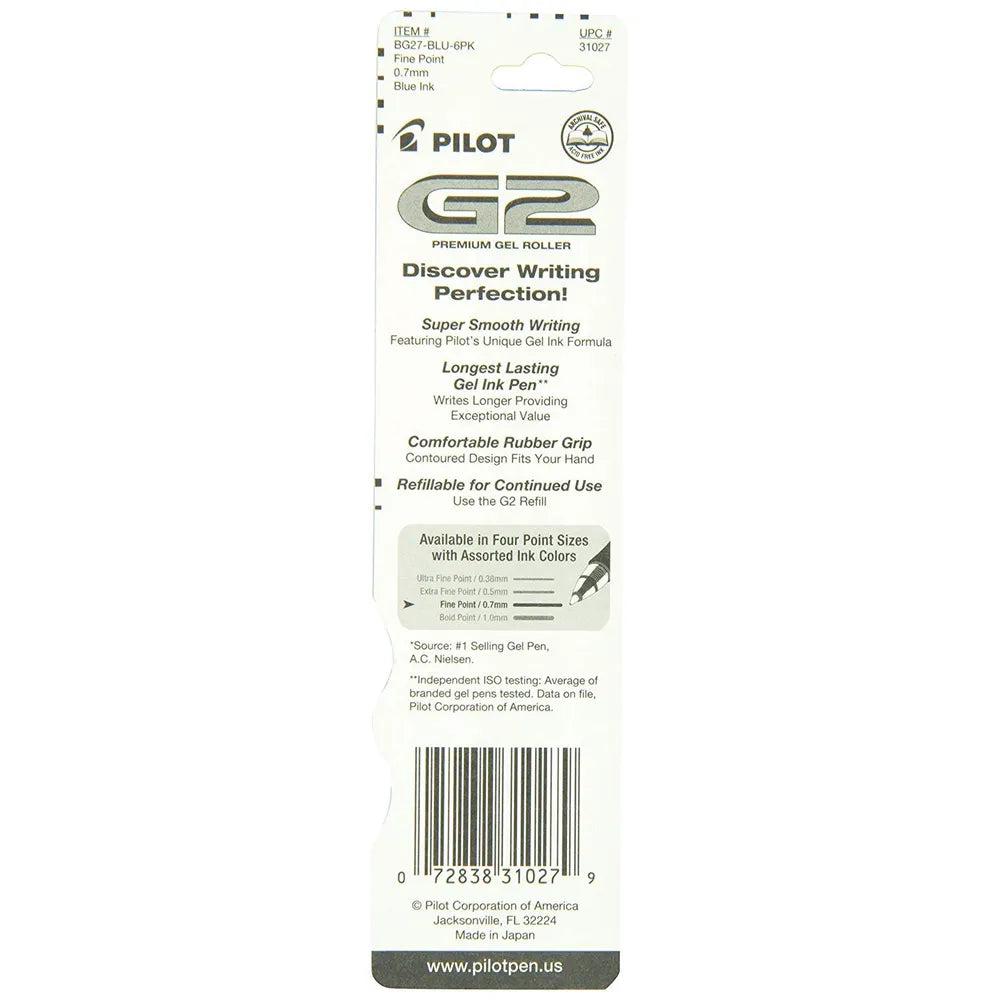 Pilot G2 Retractable Premium Gel Ink Roller Ball Point Pen Blue 4.9oz (Pack of 144)