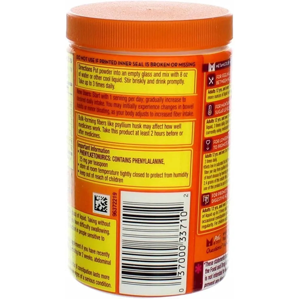 Metamucil Psyllium Fiber Supplement Orange Sugar Free Smooth Texture Powder 30 Doses 6.1oz (Pack of 6)