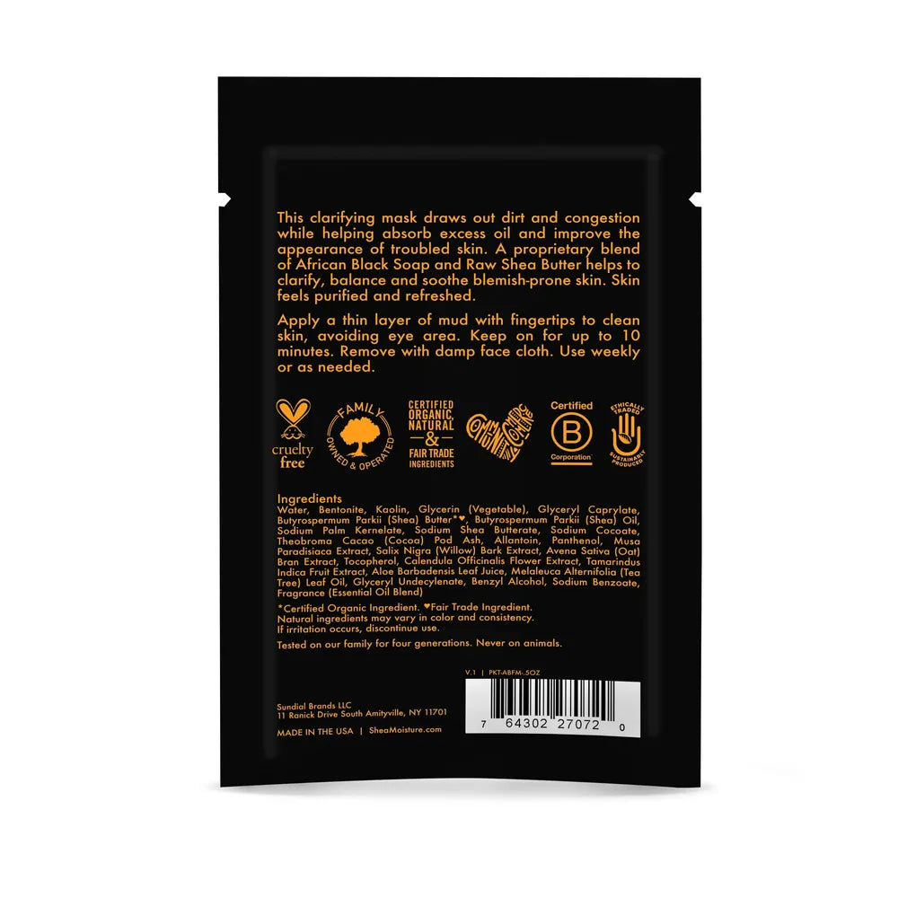 Shea Moisture African Black Soap Face Mud Mask Packette 0.5Oz (Pack Of 24)