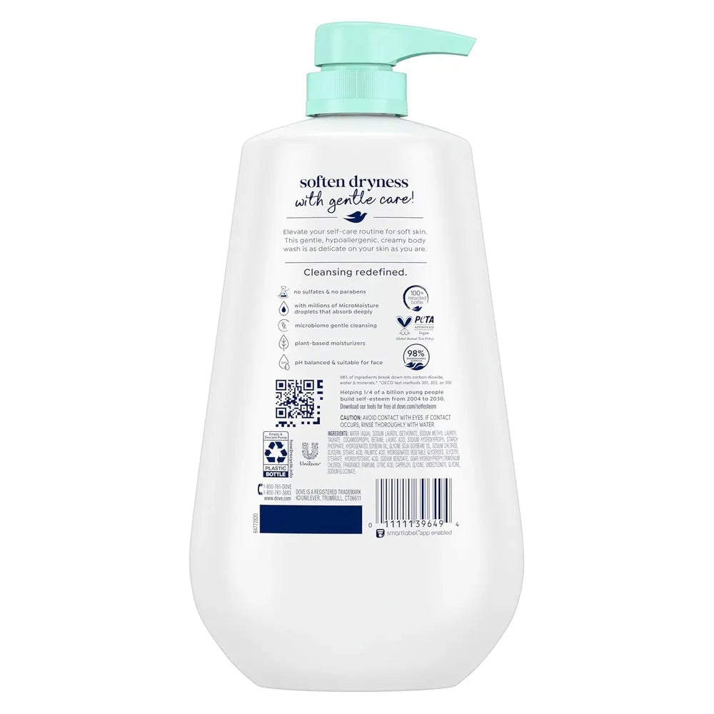 Dove Sensitive Skin Body Wash Pump Hypoallergenic and Sulfate Free 30.6Oz (Pack of 3)