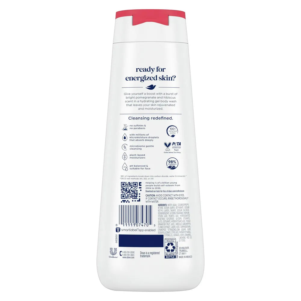 Dove Rejuvenating Body Wash Pomegranate and Hibiscus Tea 20 0z (Pack of 4)