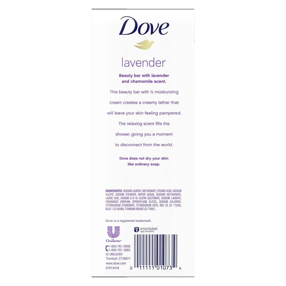 Dove Relaxing Lavender Beauty Bar with Lavender and Chamomile Scent 6 Ea 3.75Oz (Pack of 12)