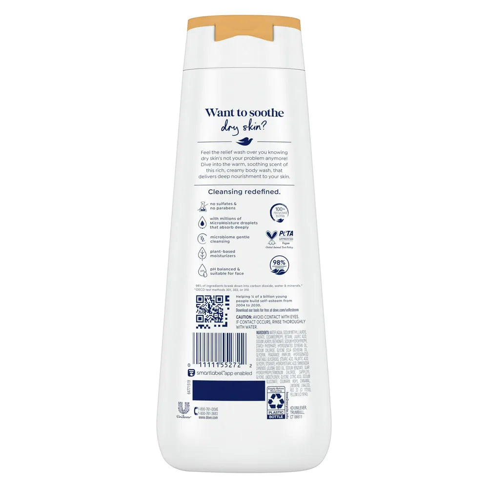 Dove Dryness Relief with Jojoba Oil Womens Body Wash Soap 22Oz (Pack of 4)