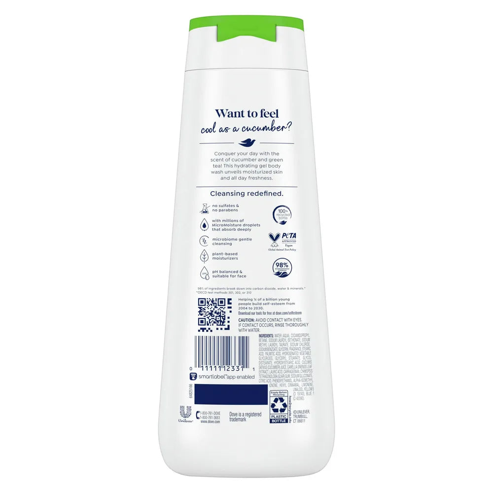 Dove Body Wash Cool Moisture Cucumber and Green Tea 20Oz (Pack of 4)