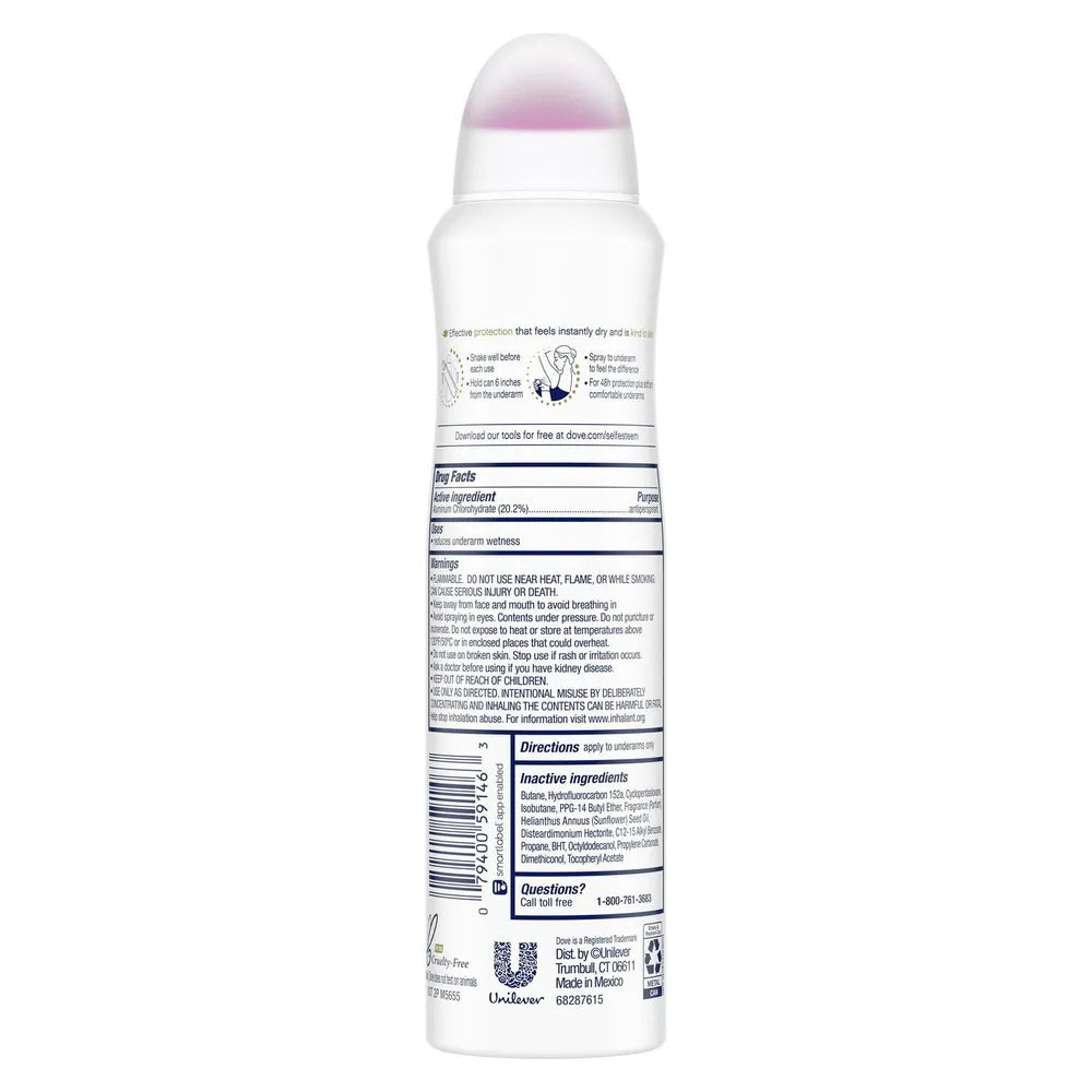 Dove Antiperspirant Deodorant Dry Spray Clear Finish 3.8Oz (Pack of 12)