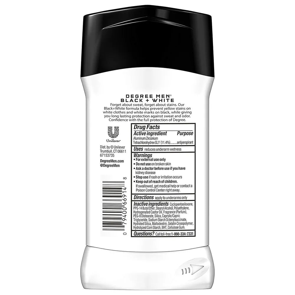 Degree Men Ultra Clear Black and White Antiperspirant Deodorant Fresh 2.7Oz (Pack of 12)
