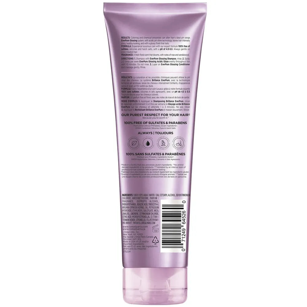 L'Oreal Paris Sulfate Free Glossing Conditioner Smooths 8.5 Ounce Squeeze (Pack of 6)