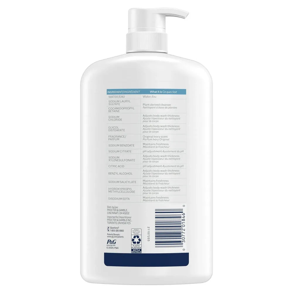 Ivory Mild and Gentle Body Wash, Original Scent, 35 fl oz (Pack of 4)