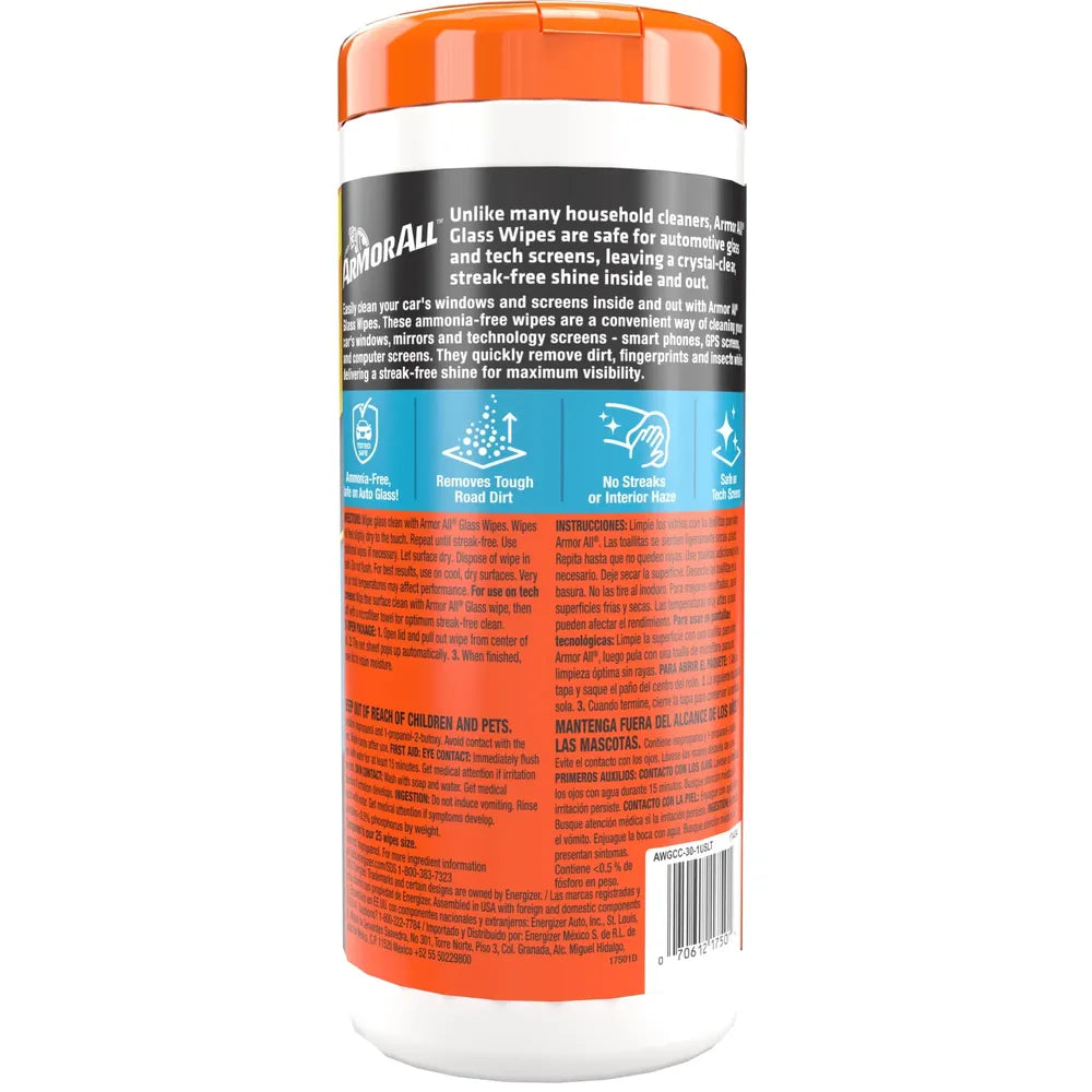 Armor All Car Glass Cleaning Wipes 30Ct 0.01Oz (Pack Of 6)