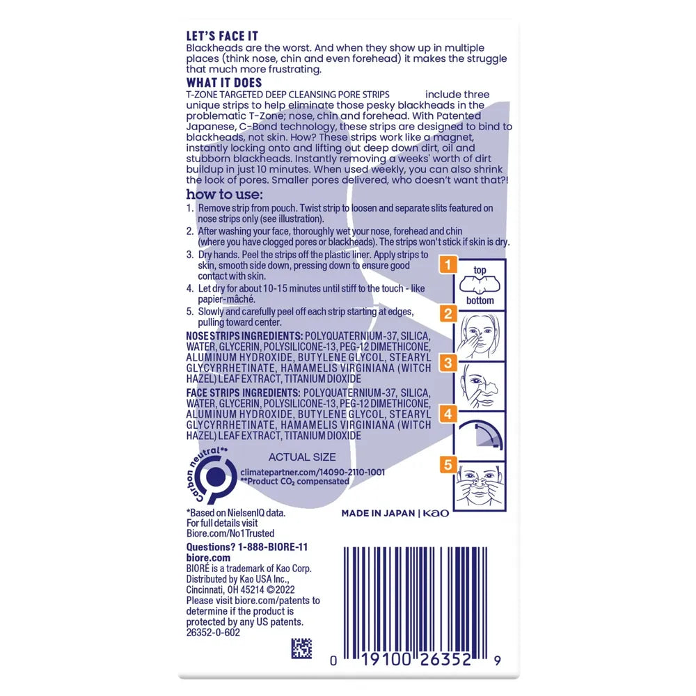 Biore T-Zone Pore Strips 1 Count 1.44oz (Pack of 12)