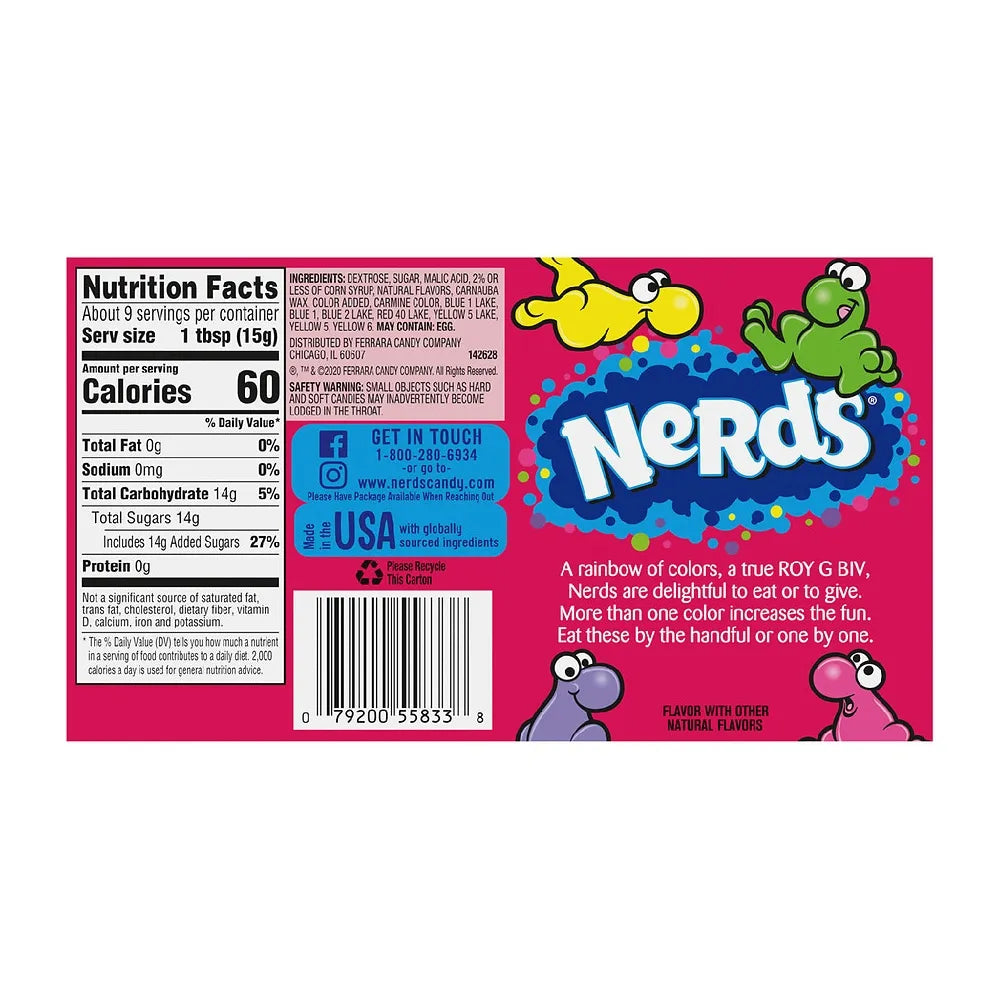 Wonka Rainbow Nerds On the Go Concession Candy 5Oz (Pack of 12)