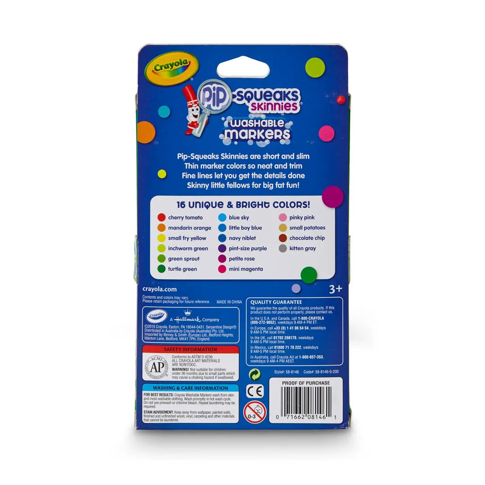 Crayola Pip-Squeaks Washable Skinnies Set 16-Colors 3.52oz (Pack of 24)