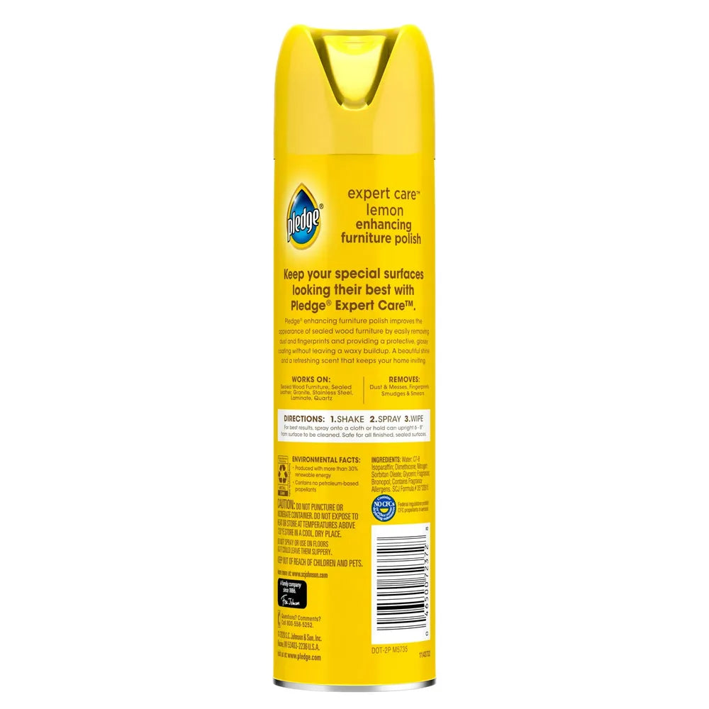 Pledge Lemon Clean Furniturer Polish Spray9.7Oz 12 Pack (Pack of 6)