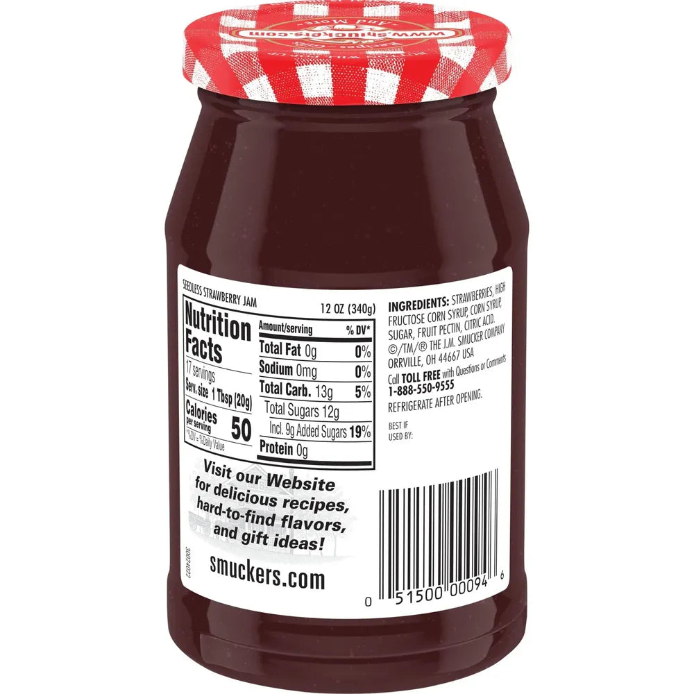 Smuckers Seedless Strawberry Jam 12Oz (Pack of 12)