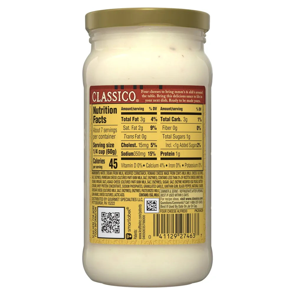 Classico Pasta Sauce Four Cheese Alfredo 15Oz(Pack of 12)