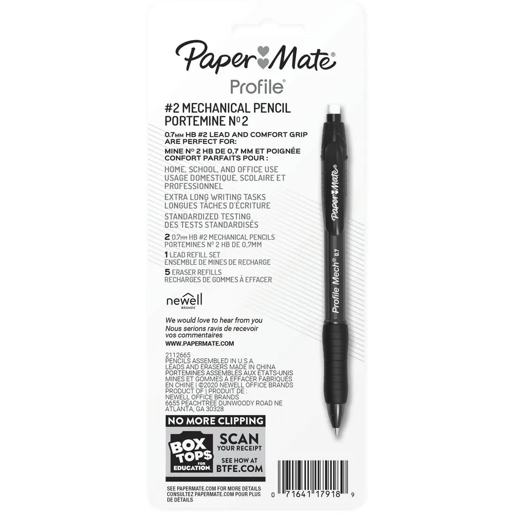 Papermate Profile 0.7mm Mechanical Pencils, Black & Blue, 2-ct 1.4oz (Pack of 36)