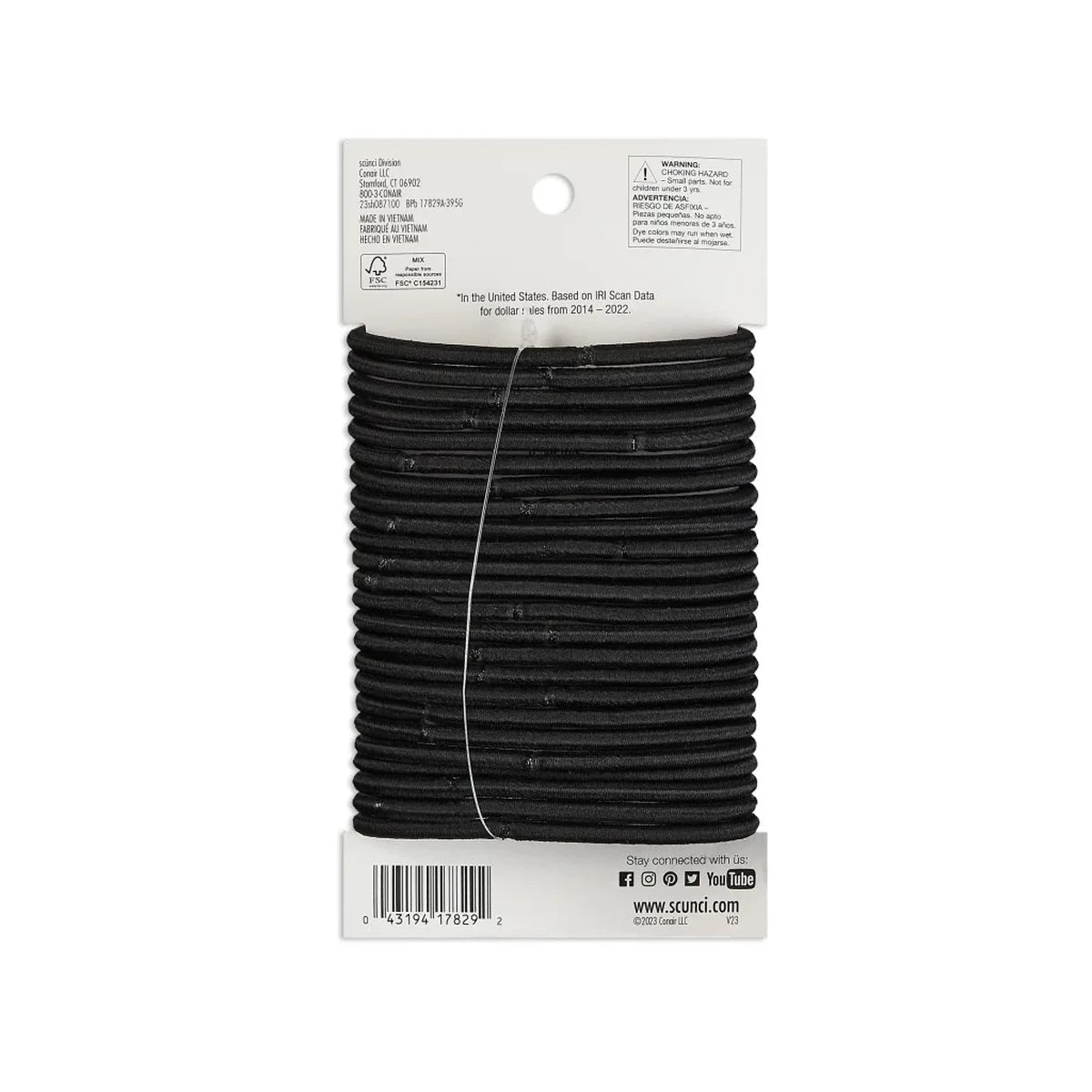 Scunci Effortless Beauty Thick Hair No-damage Black Elastics 5mm 0.8Oz (Pack of 48)
