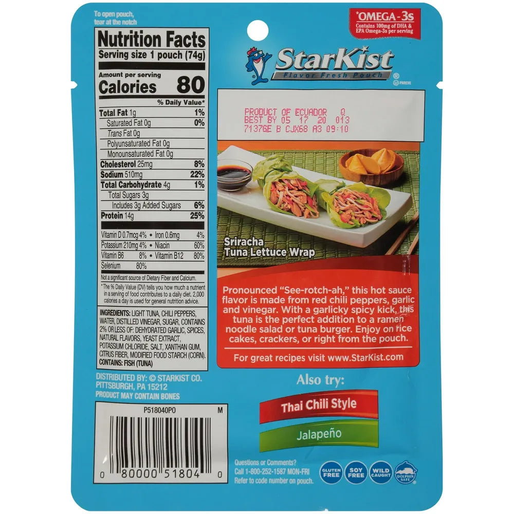 StarKist Tuna Creations Bold, Sriracha, 2.6 oz Pouch (Pack of 24)