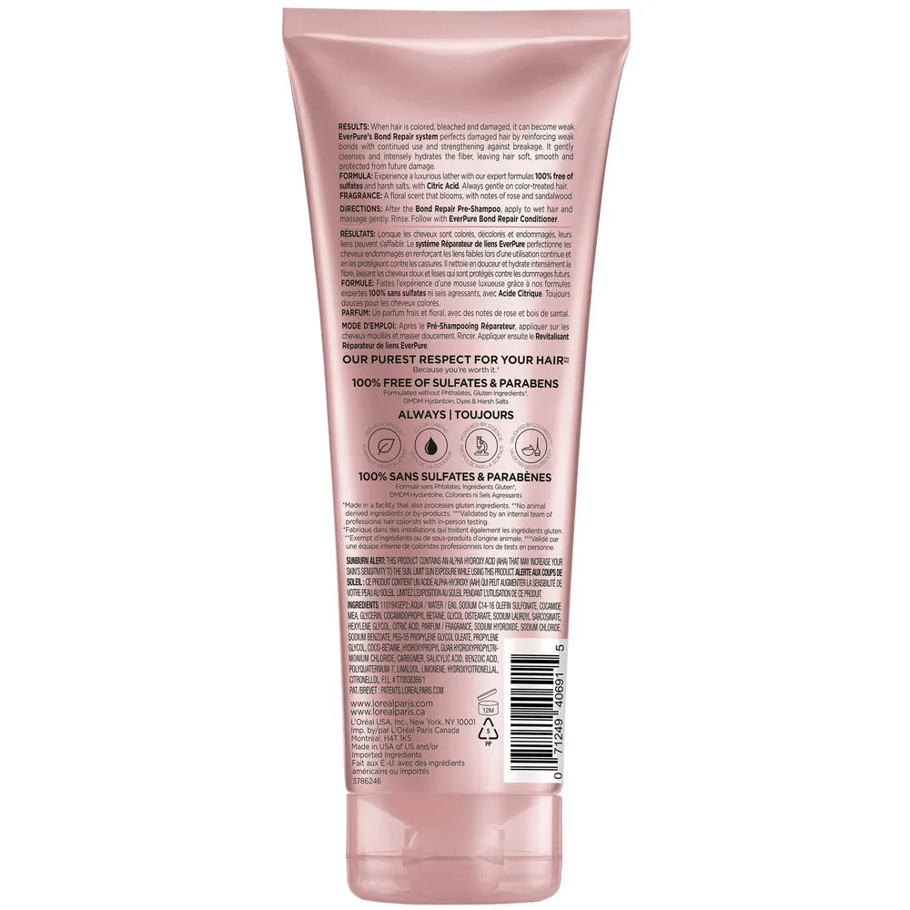 L'Oreal Paris EverPure Sulfate Free Strengthening Spilt End Repair Shampoo Damaged Hair 6.8 fl oz (Pack of 6)