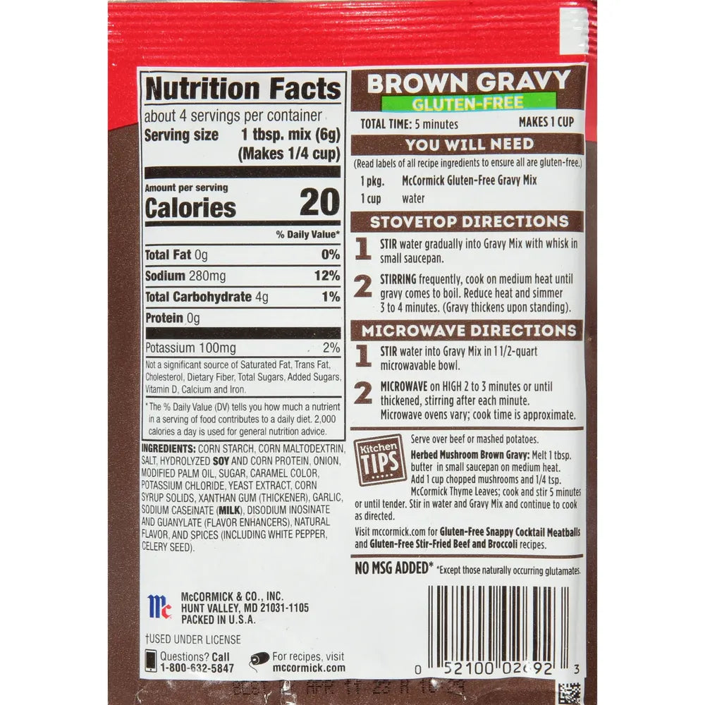 Mccormick Gluten-Free Brown Gravy Mix 0.88Oz (Pack Of 12)
