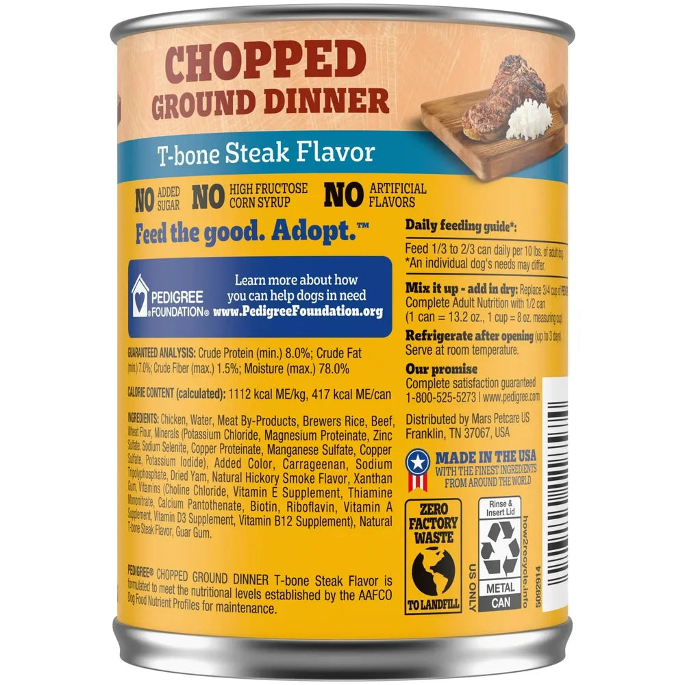 Pedigree Wet Chopped Ground Dinner T-Bone Steak Flavor Dog Food 13.2 oz Can (Pack of 12)