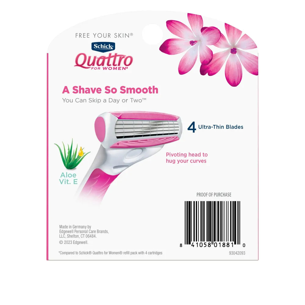 Schick Quattro Women's Razor 8 Count Refill 1.76oz (Pack of 72)