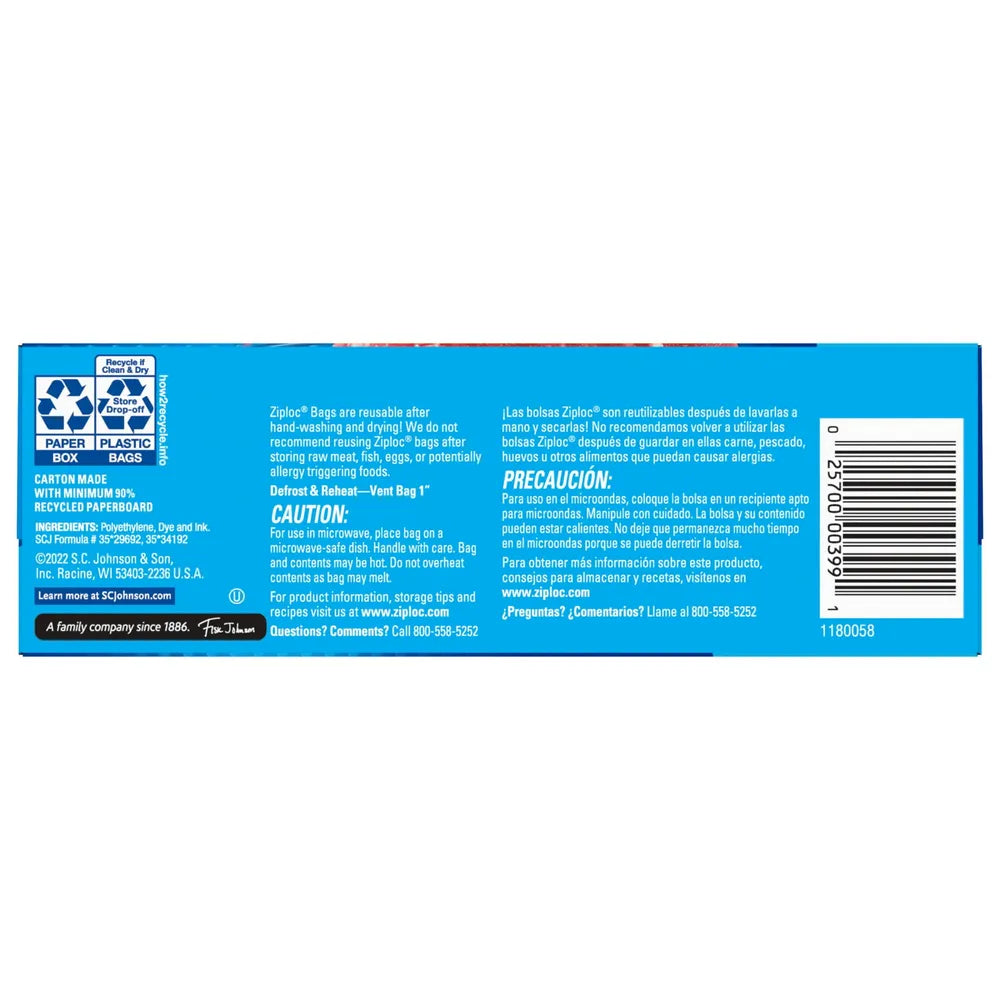 Ziploc Pint Food Storage Freezer Bags With Grip n Seal Technology 185.44 (Pack of 12)
