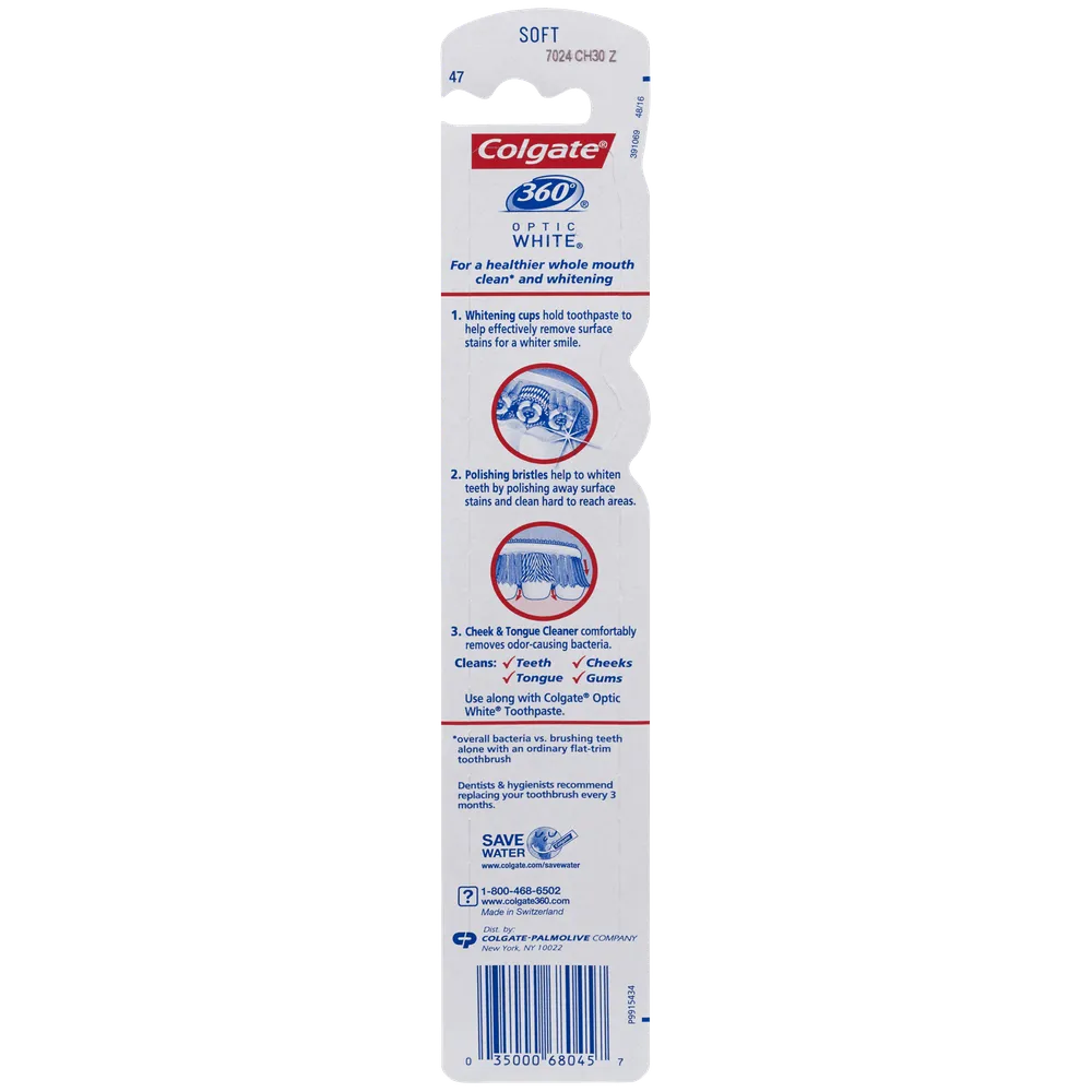 Colgate 360 Optic White Full Head Toothbrush Soft 4.16oz (Pack of 72)