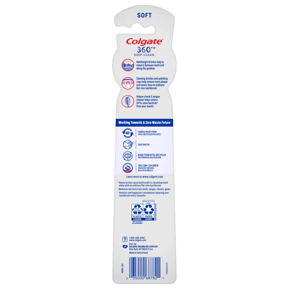 Colgate 360 Whole Mouth Clean Adult Toothbrush Value Pack Soft 4.16oz (Pack of 36)