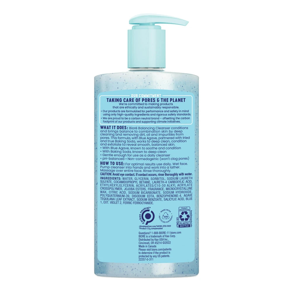 Biore Blue Agave + Baking Soda Balancing Pore Combination Skin Cleanser, Gently 6.77 oz (Pack of 12)